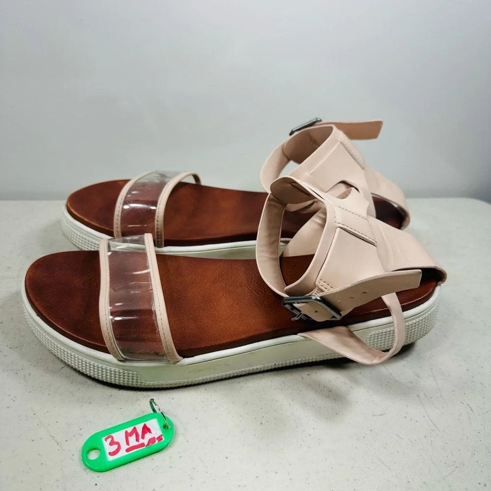 MIA Sandals Womens 10 Casual Ankle Strap Open Toe Platform Pink Faux Leather